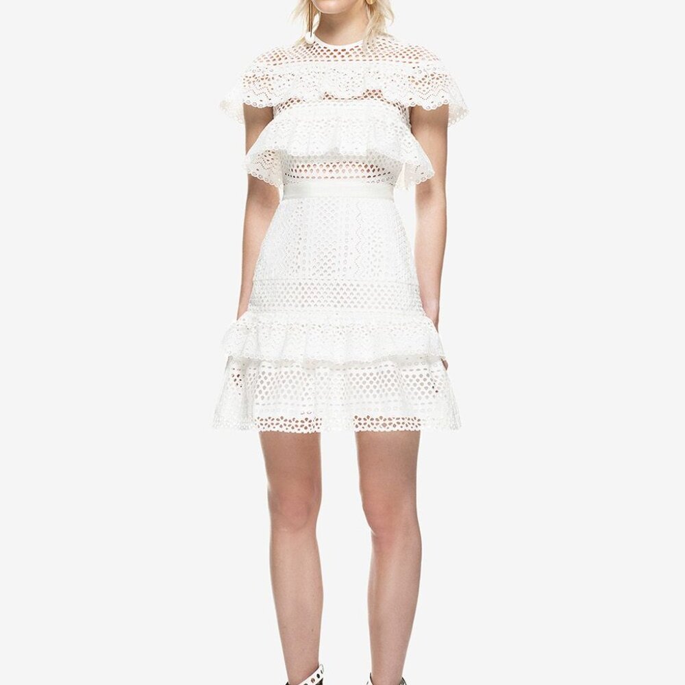 Self- Portrait ruffled eyelet anglaise dress